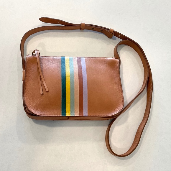 Madewell Handbags - MADEWELL The Simple Crossbody Multi Striped Tan Leather Bag